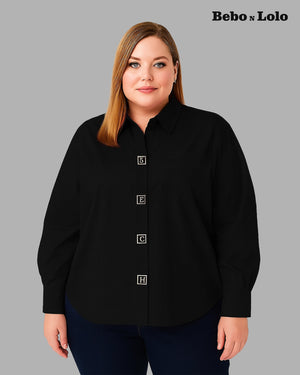 Lettered Button Plus Size Shirt
