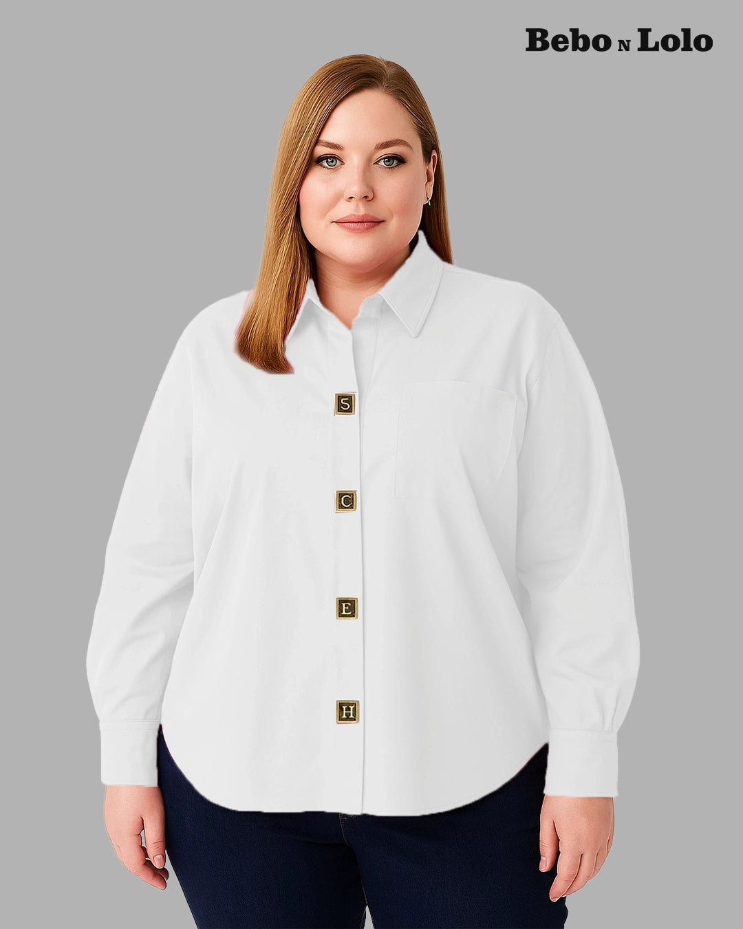 Lettered Button Plus Size Shirt