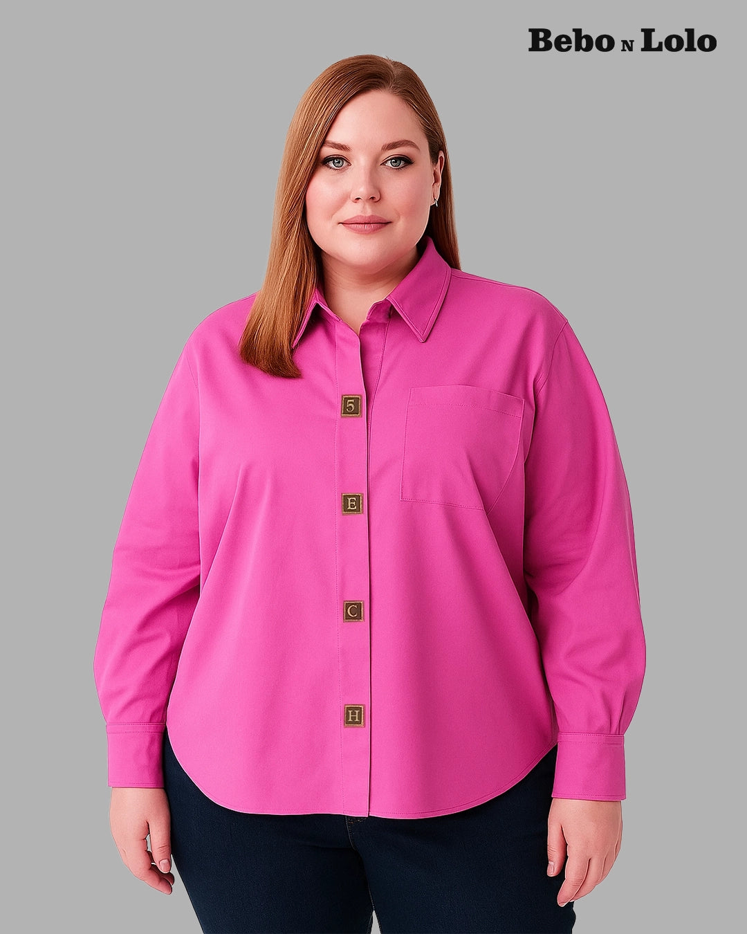 Lettered Button Plus Size Shirt