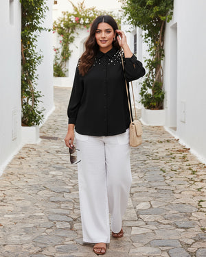 Pearl Shoulder Plus Size Shirt