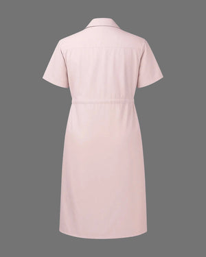 Pink dress with short sleeves on a gray background