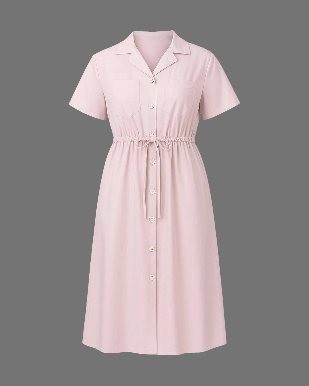Pink dress with short sleeves on a gray background