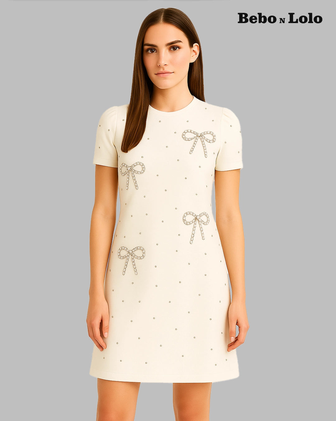 Mini Dress with Stud & Bow - bebonlolo