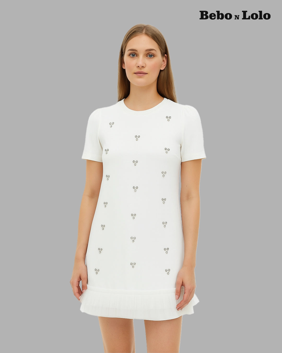 Mini Dress with Crystal Studs - bebonlolo