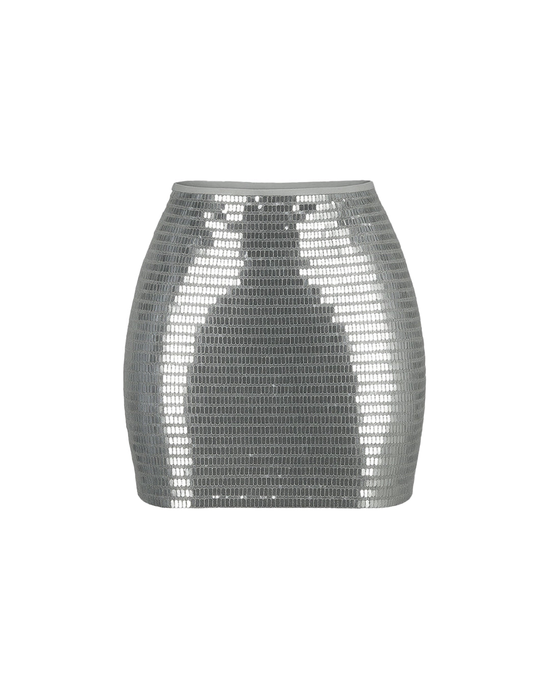 Silver sequin skirt on a white background