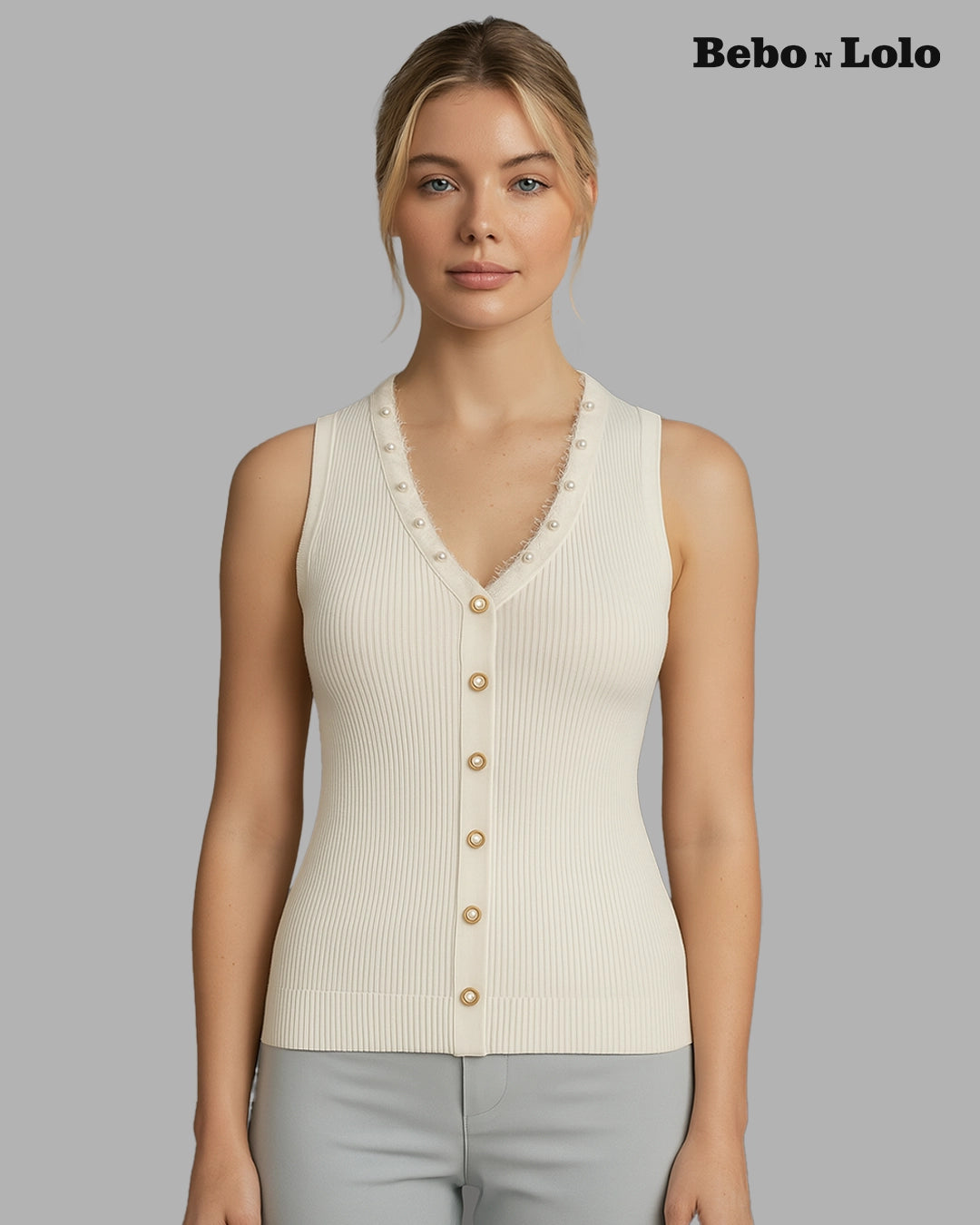 Pearl Trim Luxe Ribbed Knit waistcoat