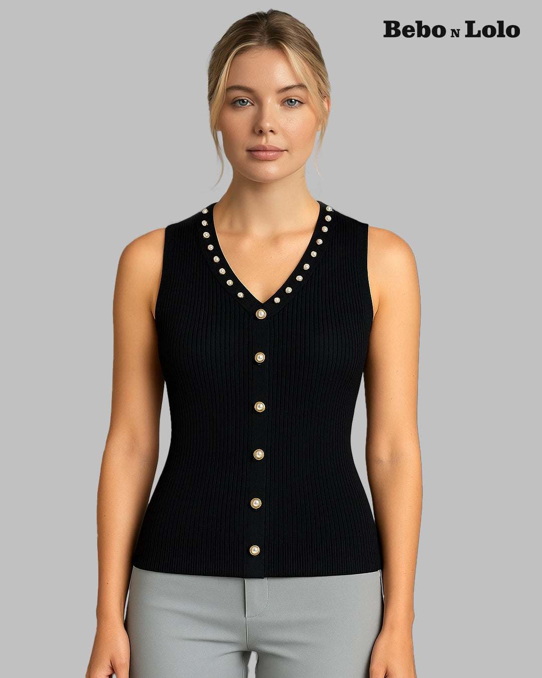 Pearl Trim Luxe Ribbed Knit waistcoat