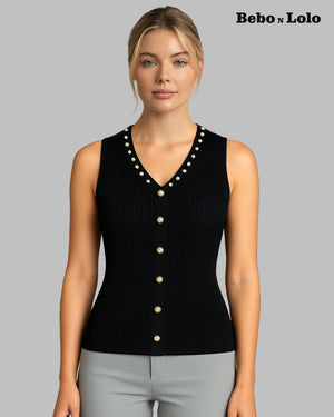 Pearl Trim Luxe Ribbed Knit waistcoat