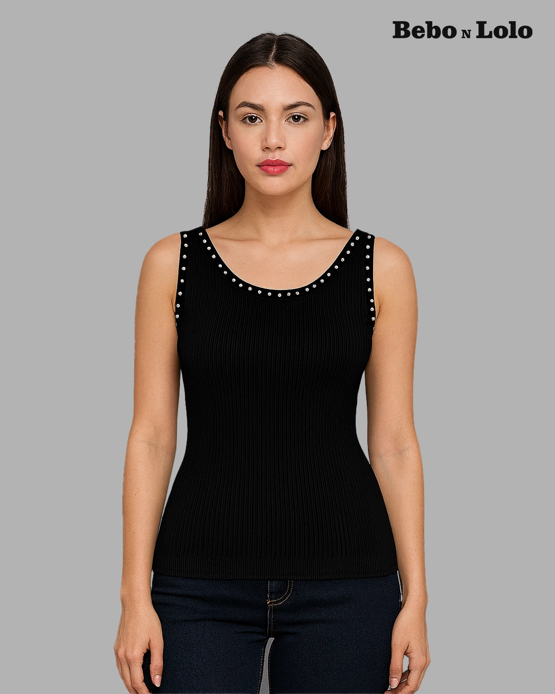Contrast trim textured knit top