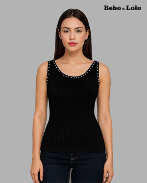 Contrast trim textured knit top