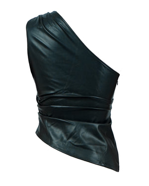 One Shoulder  Leather Ruched Crop Top