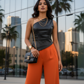 One Shoulder  Leather Ruched Crop Top