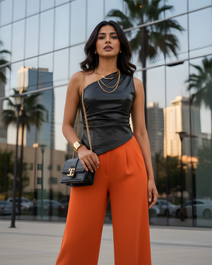 One Shoulder  Leather Ruched Crop Top