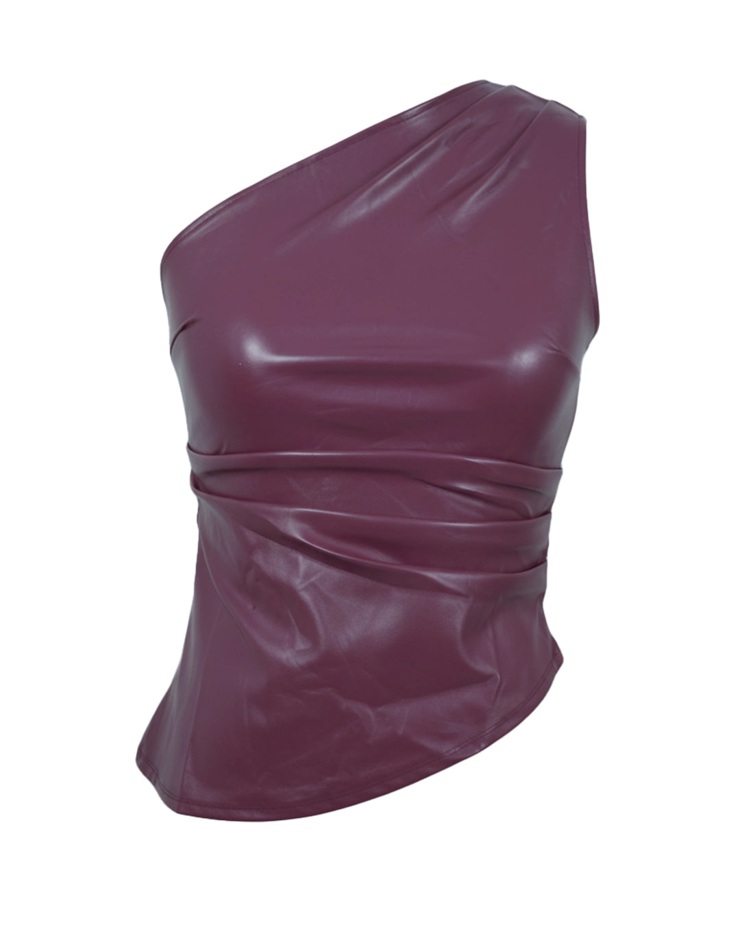 One Shoulder  Leather Ruched Crop Top