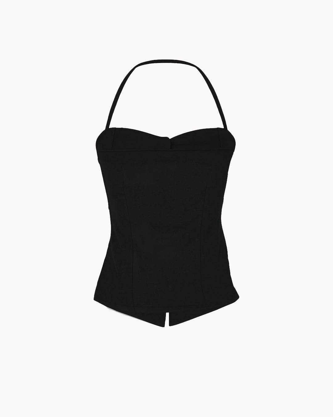 Black strapless top on a white background