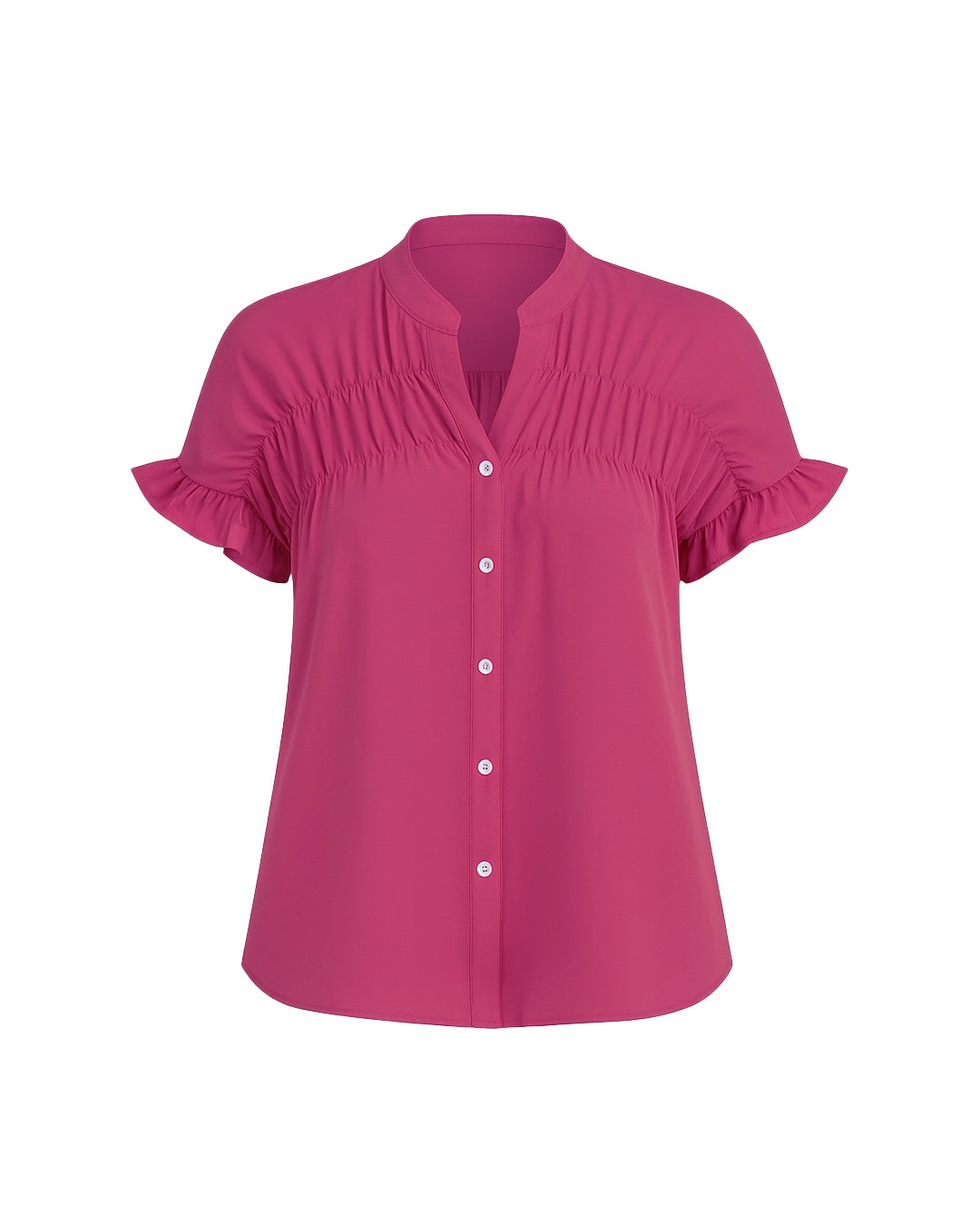 Pink blouse with ruffled sleeves on a white background
