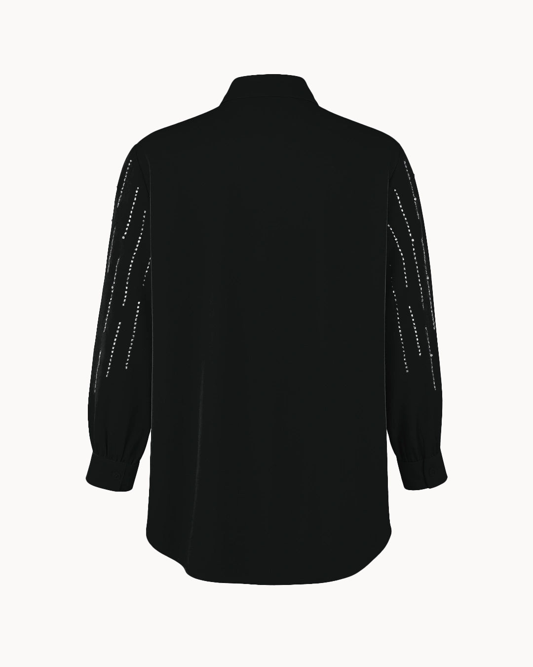 Black shirt with white embellishments on a white background