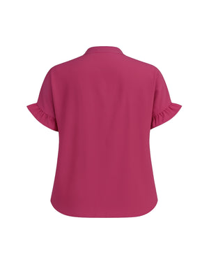 Pink blouse with ruffled sleeves on a white background
