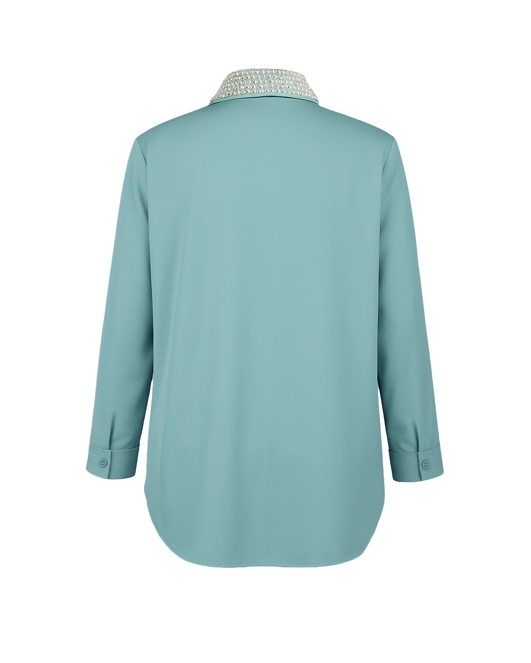 Light blue shirt with a patterned collar on a white background
