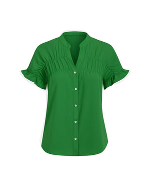 Green blouse with short sleeves on a white background