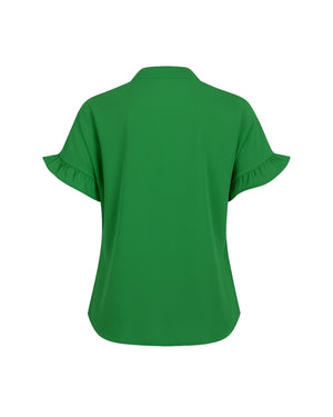 Green blouse with ruffled sleeves on a white background