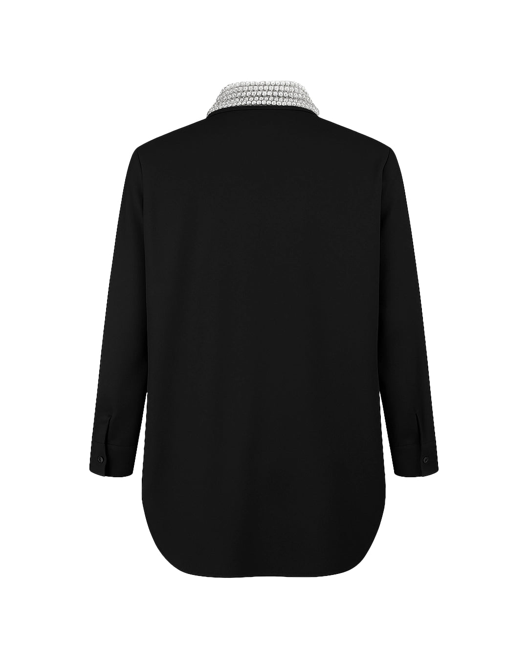Black shirt with a textured collar on a white background
