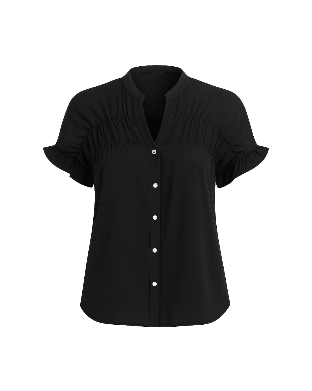 Black blouse with short sleeves on a white background