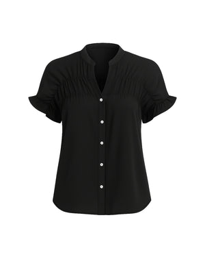 Black blouse with short sleeves on a white background