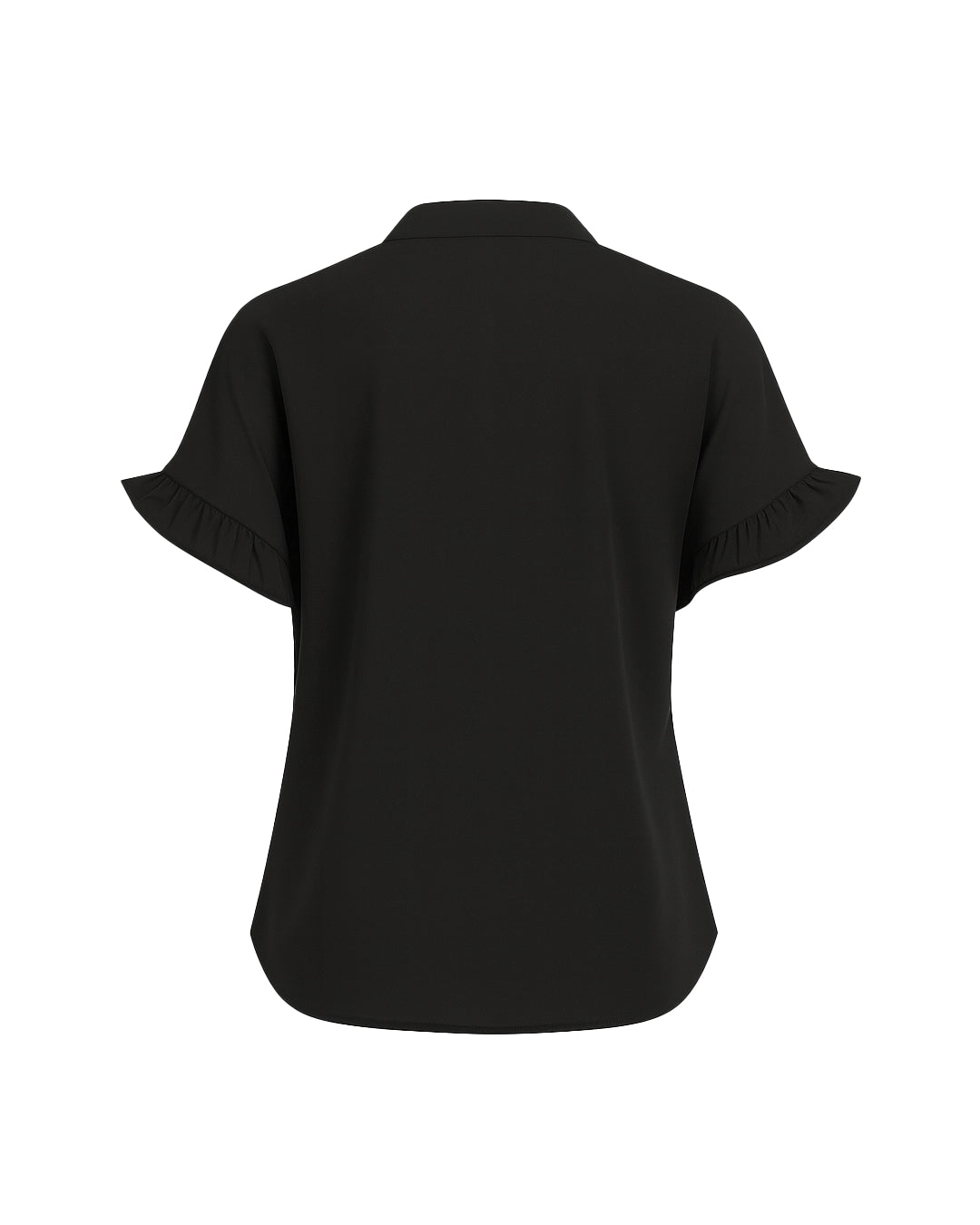 Black blouse with ruffled sleeves on a white background