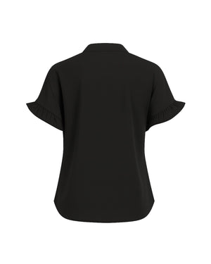 Black blouse with ruffled sleeves on a white background
