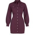 Maroon shirt dress with long sleeves on a white background