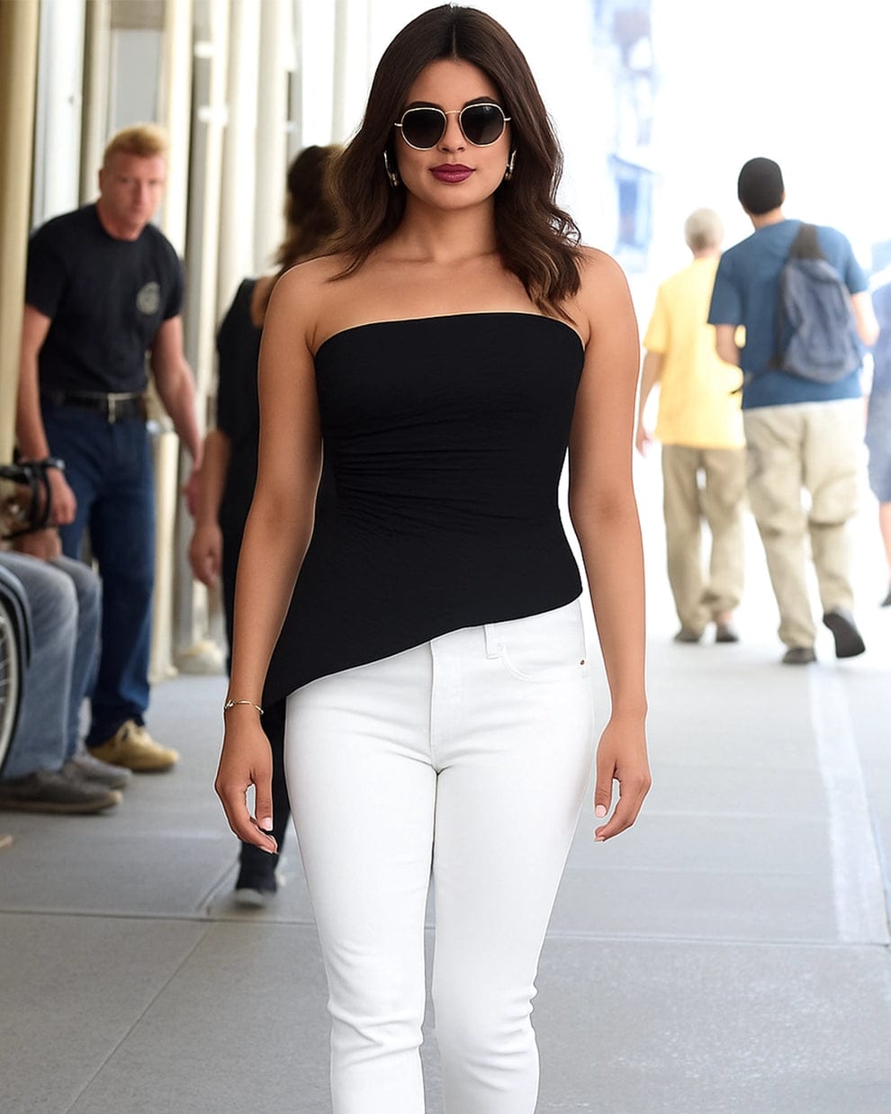 Textured Asymmetric Off-Shoulder Black Top