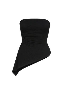 Textured Asymmetric Off-Shoulder Black Top