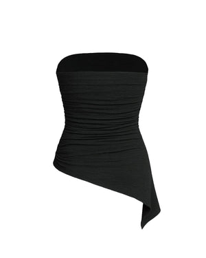Textured Asymmetric Off-Shoulder Black Top