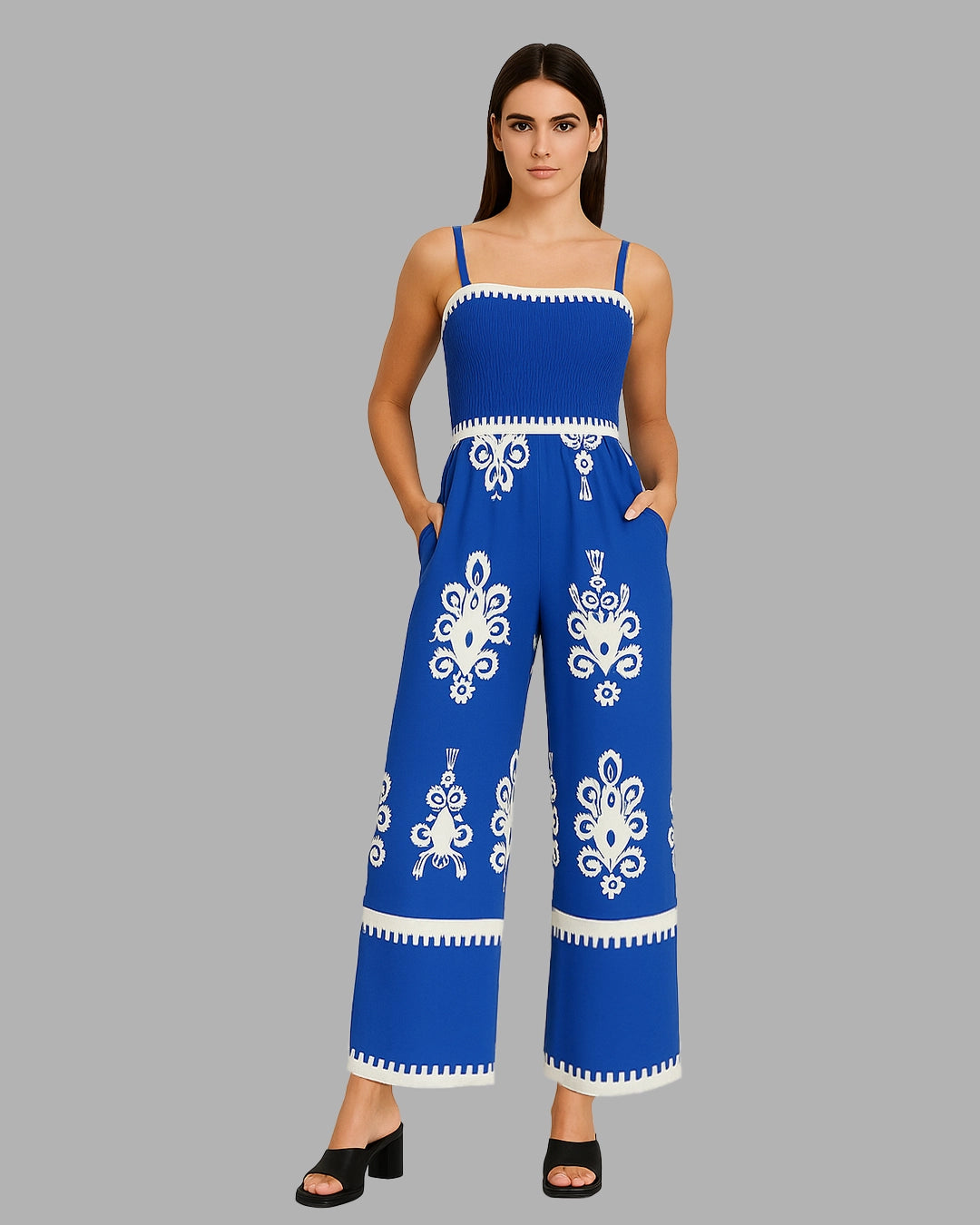 Ornate Print Jumpsuit Wide leg