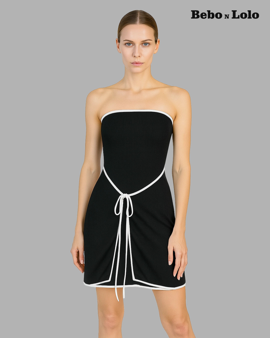 Contrast Trim Strapless Bodycon Dress 