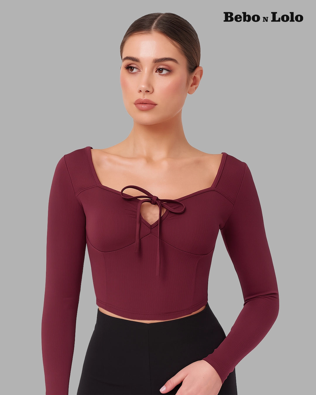 Crimson Charm Ribbed Tie-Front Top - bebonlolo