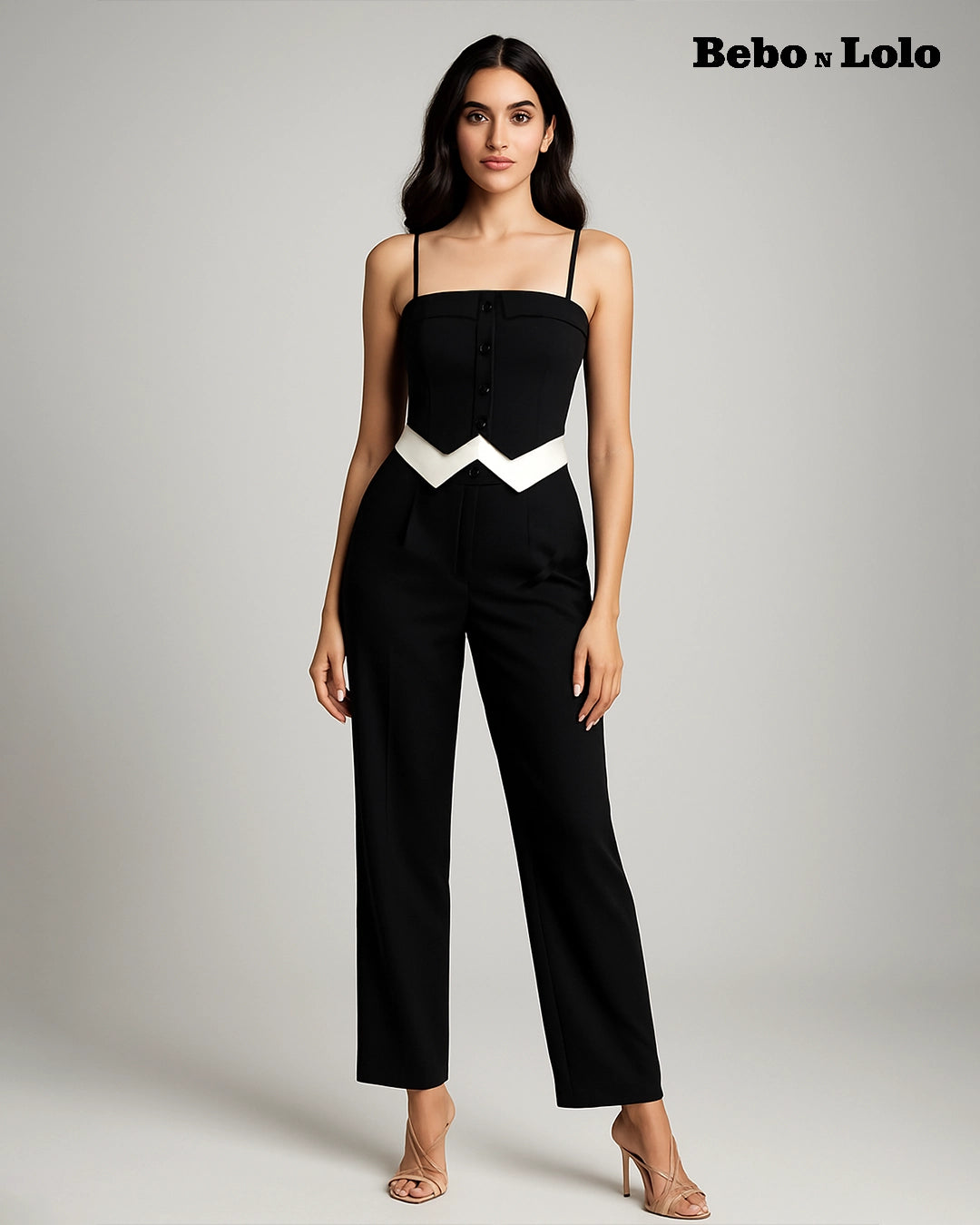 Monochrome Sculpted Waist Jumpsuit - bebonlolo