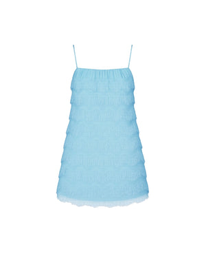 Light blue dress with thin straps on a white background