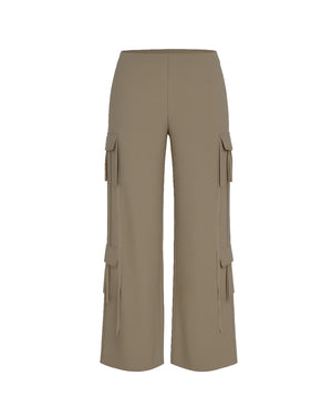 Khaki cargo pants on a white background