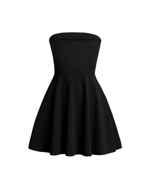 Black strapless dress on a white background