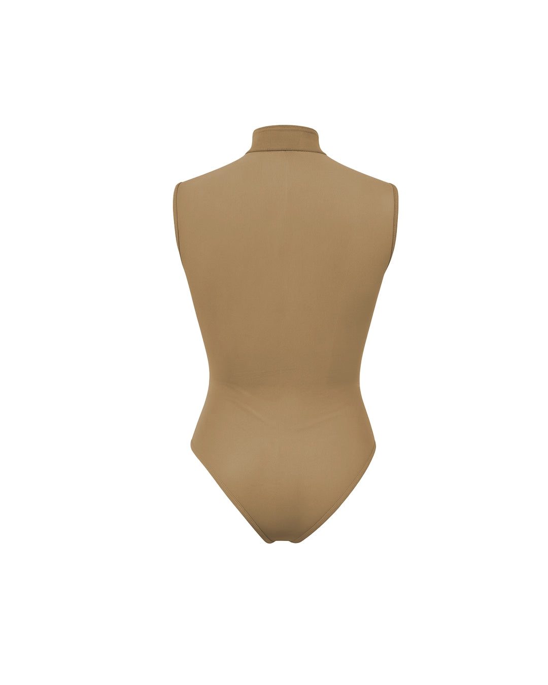 Beige bodysuit on a mannequin against a white background