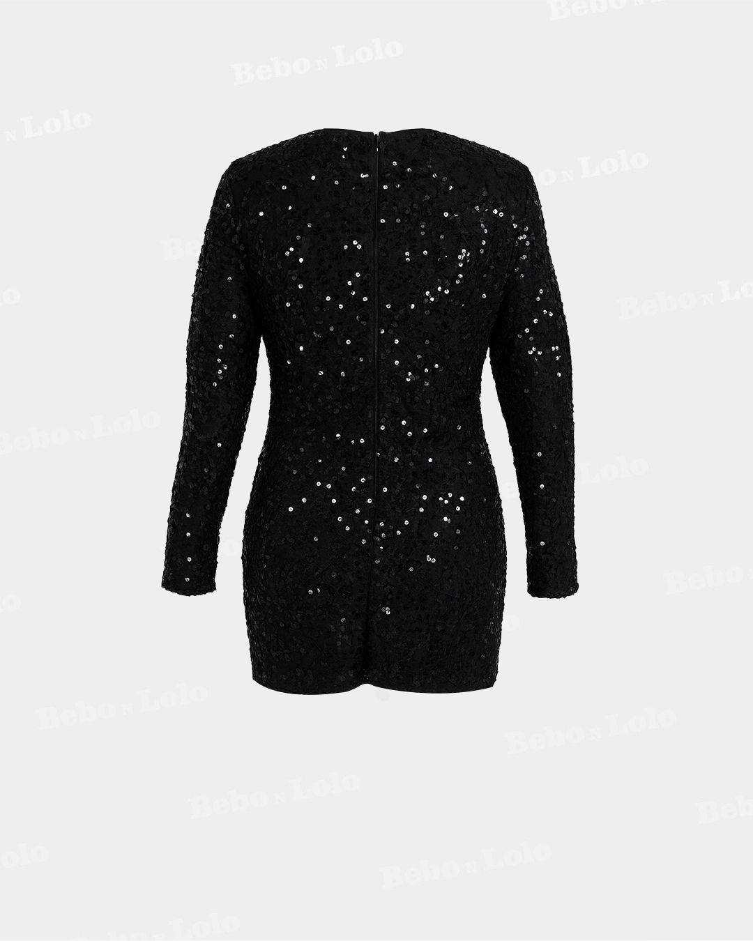 BeboNLolo black sequin long-sleeve bodycon mini dress – Back  View