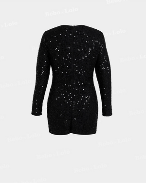 BeboNLolo black sequin long-sleeve bodycon mini dress – Back  View