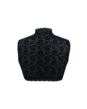 Black lace crop top on a white background
