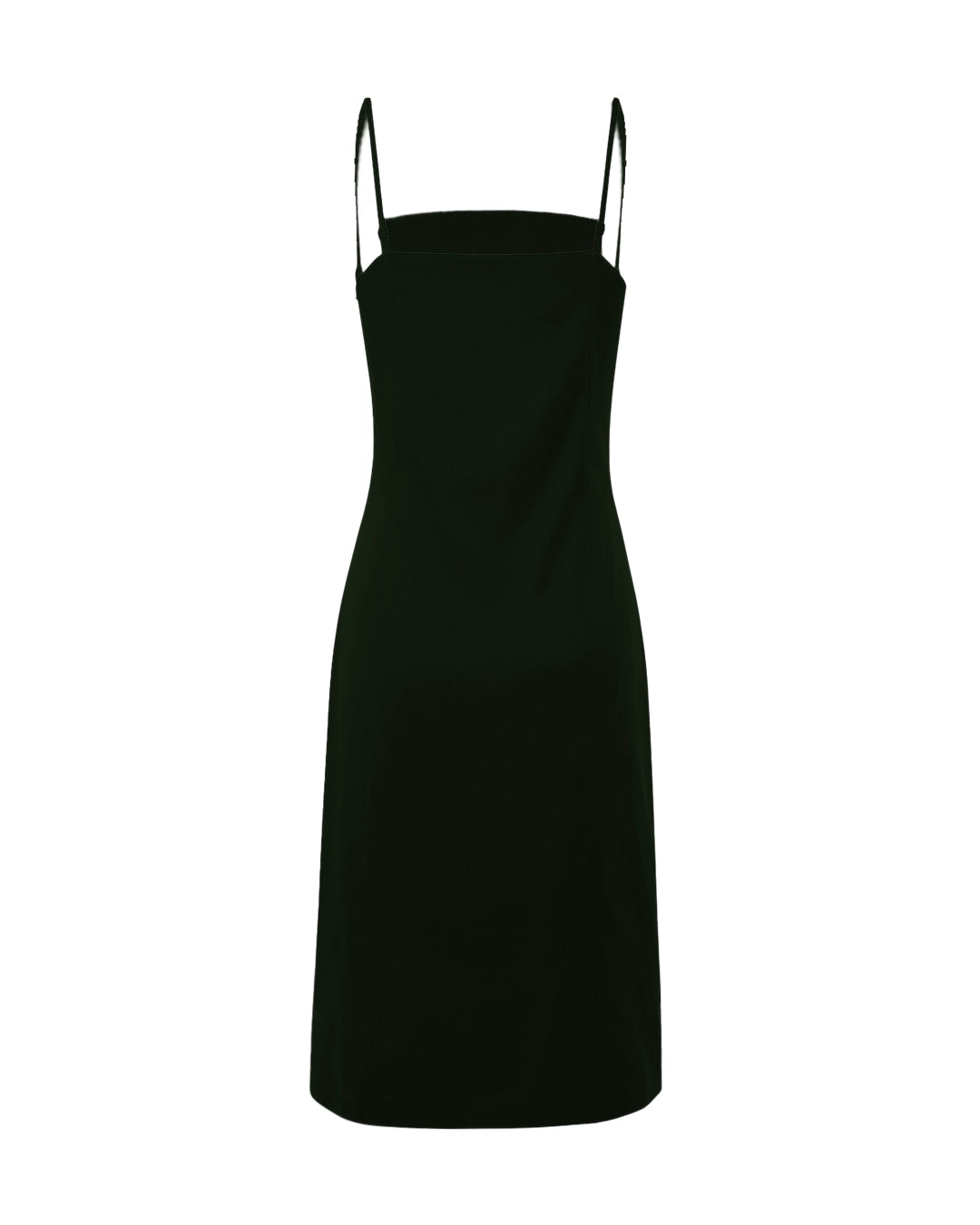 Black slip dress with thin straps on a white background