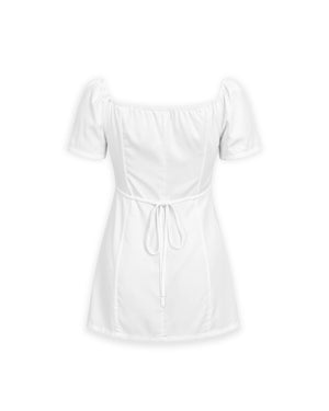 White dress with a tie waist on a white background