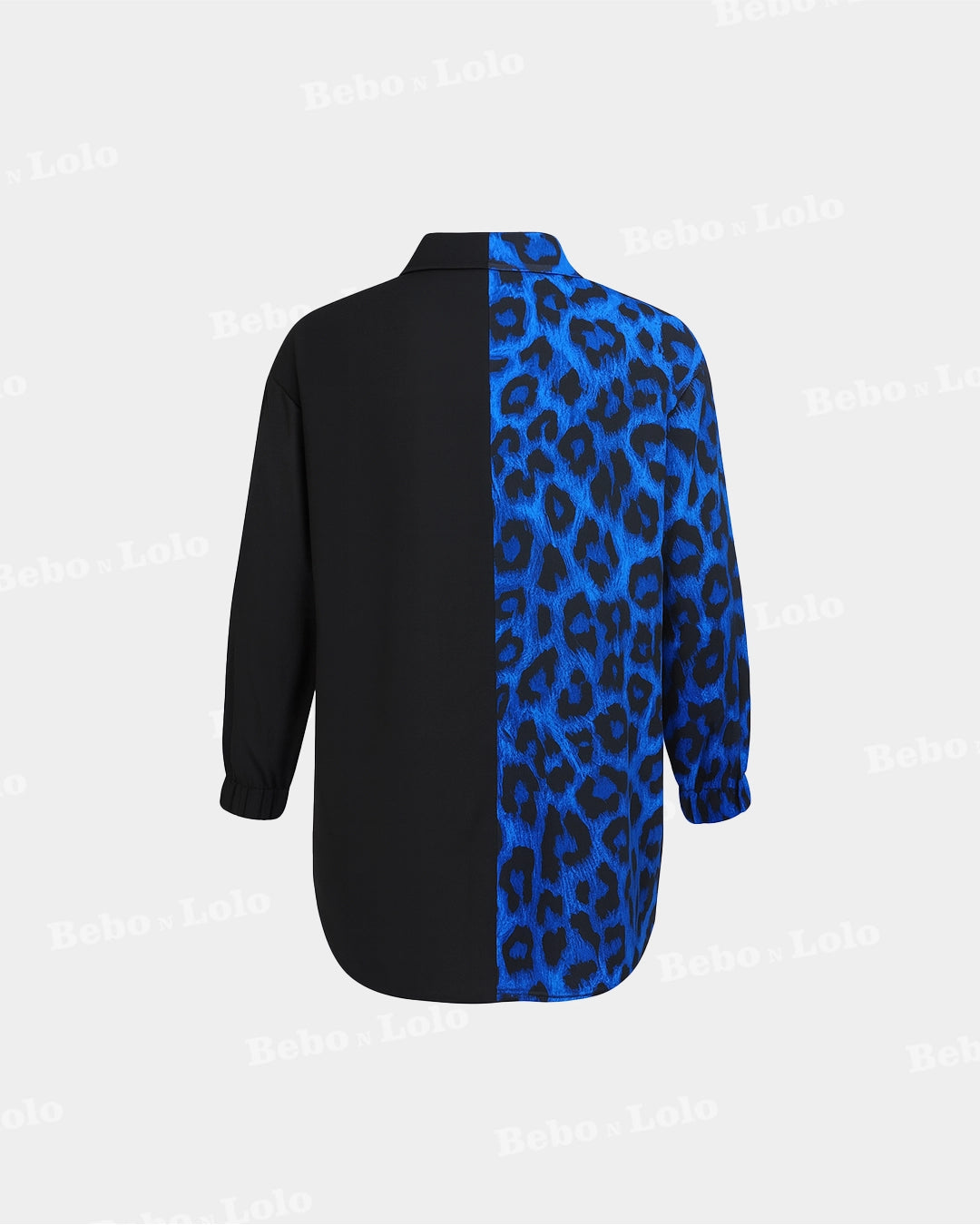BeboNLolo Eclipse Contrast Leopard Shirt in blue leopard and black contrast design – Back View