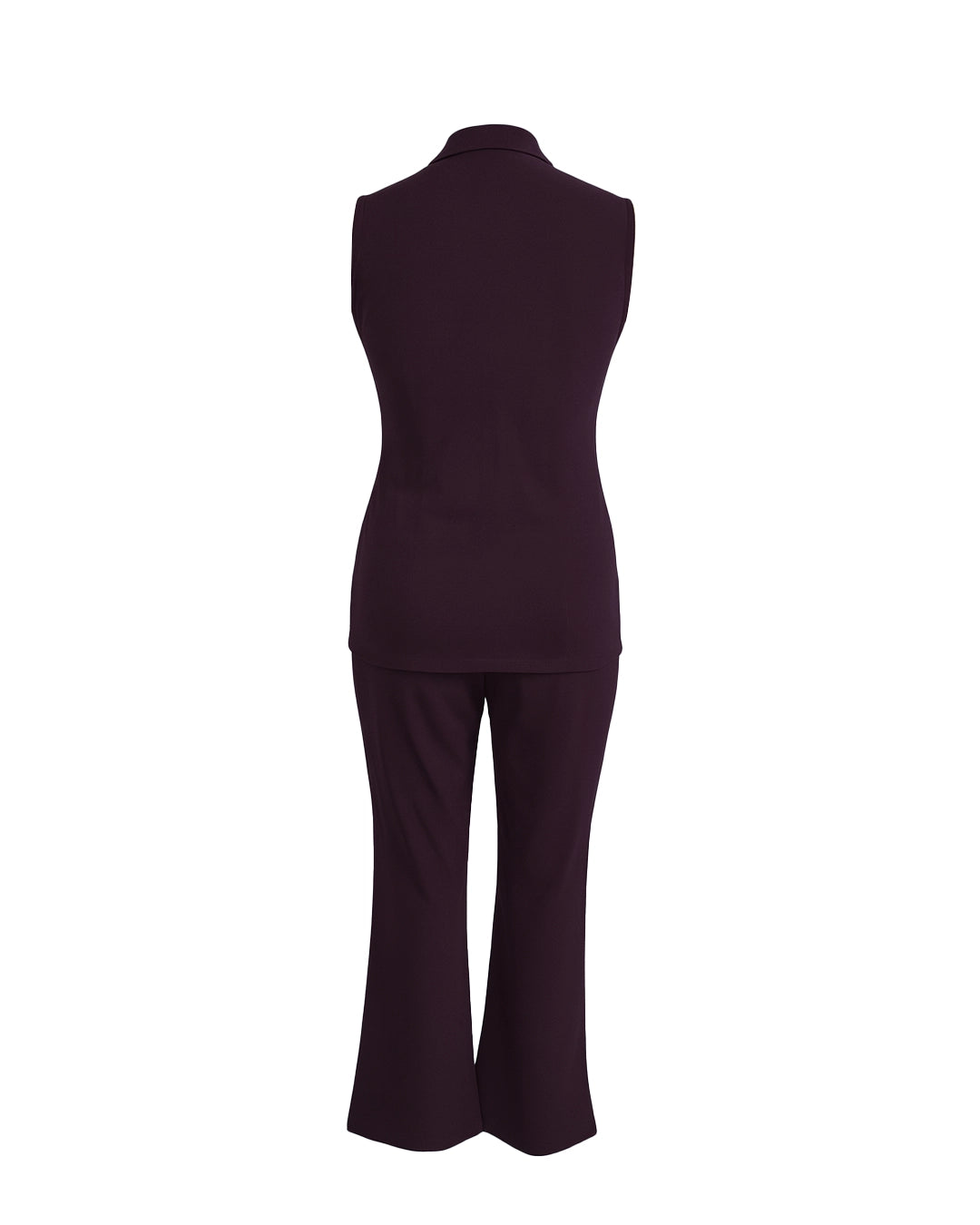 Dark purple sleeveless top and pants set on a white background