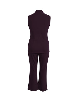Dark purple sleeveless top and pants set on a white background